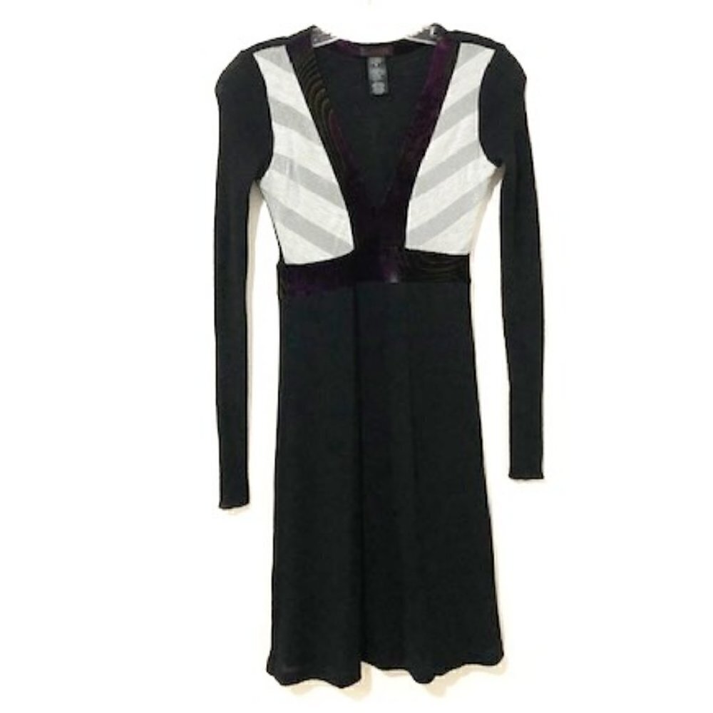 custo Barcelona Wool Blend Black Fitted Long Sleeve Dress